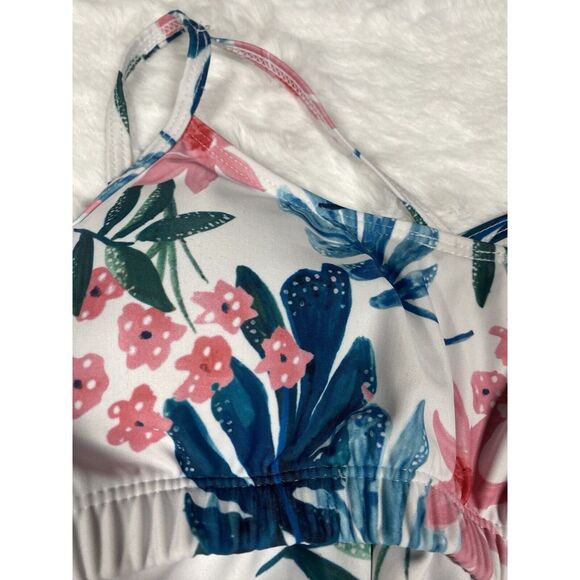 Bikini Top Size Medium Floral White Ruffled Tie Back 3443 Beach Pool - Picture 3 of 14